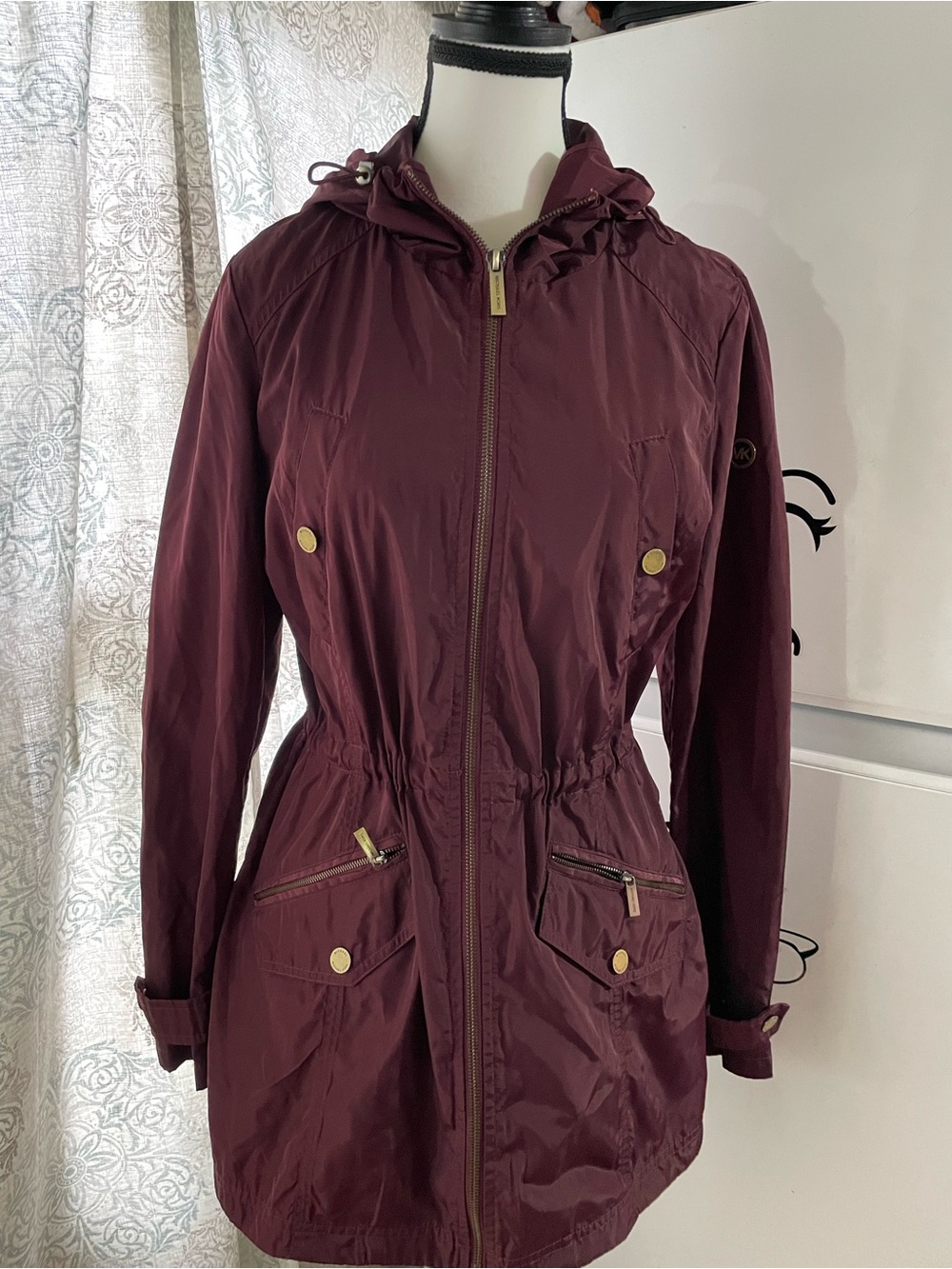 Michael Kors Burgundy Hooded Utility Anorak Jacket